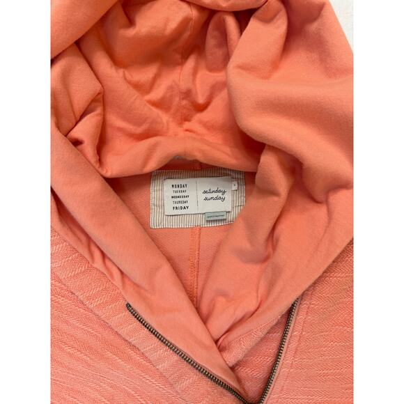 Anthropologie Saturday Sunday Orange Hoodie Jacket M Cotton Moto Wrap Jacket - Picture 7 of 9